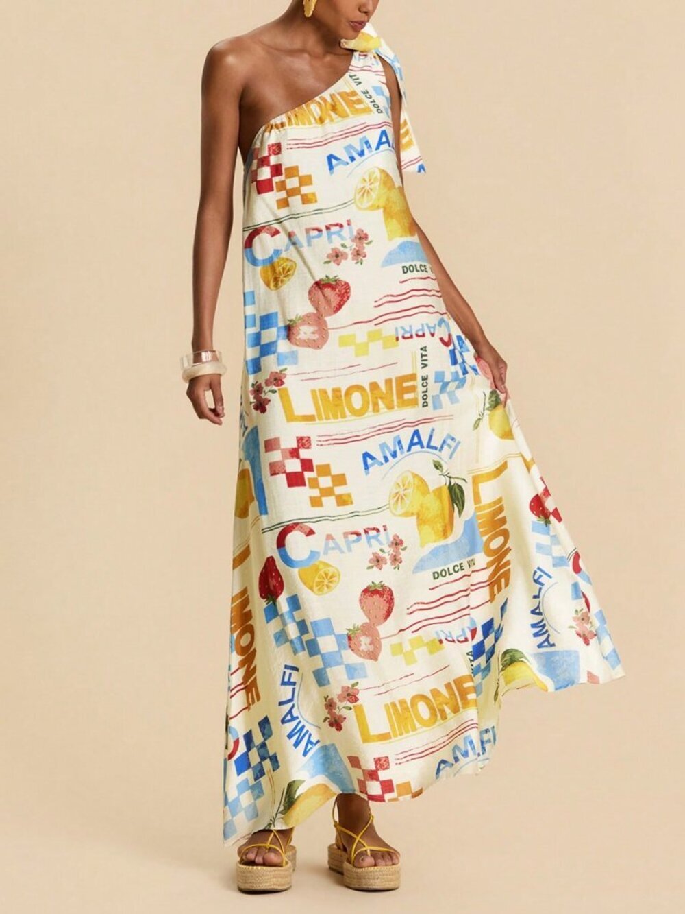 Multicolor Casual Women's Floral Festival One Shoulder maxi Dress - Picture 4 of 7